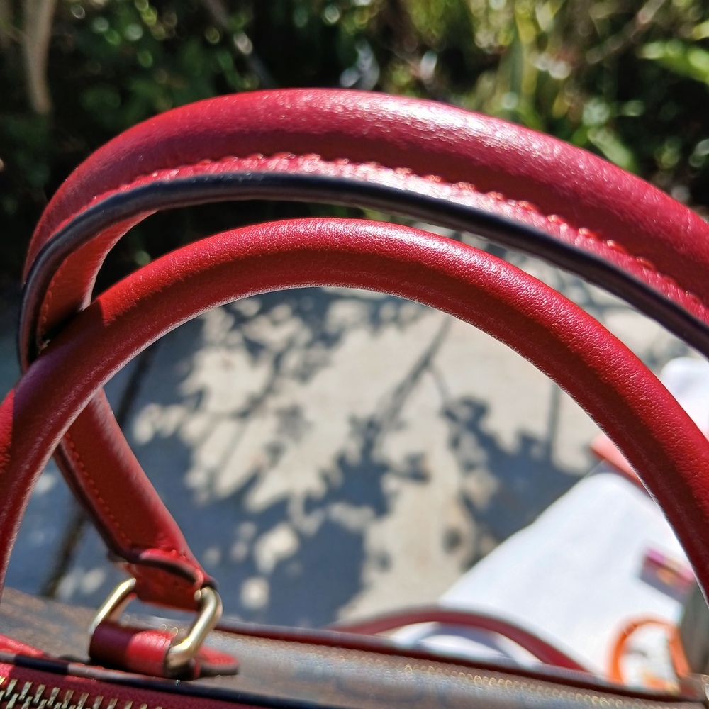 Coach Red and Brown Satchel with Signature Design - Picture 4 of 7